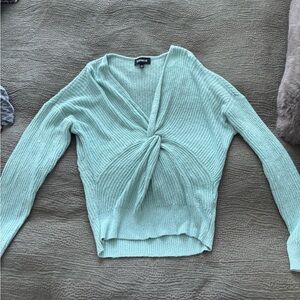 Express Light Green V-Neck Sweater